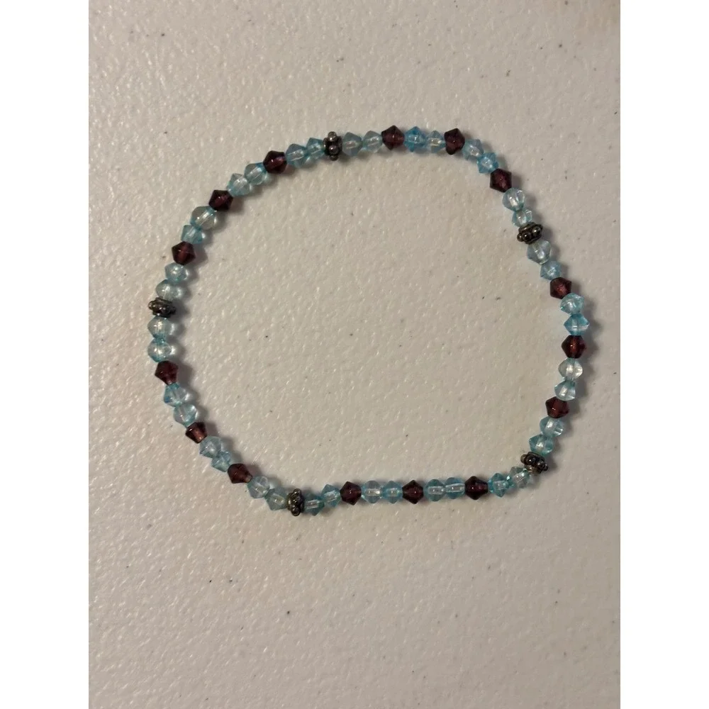 Set of 7 Beaded Stretch Bracelets Blue Multi Color Glass Bead‎ Boho Stacking